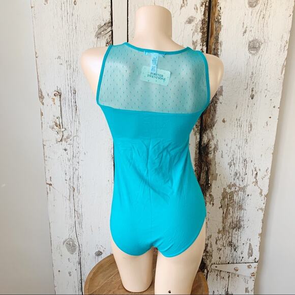 Forever 21 teal blue bodysuit w/ mesh accent - Picture 4 of 5